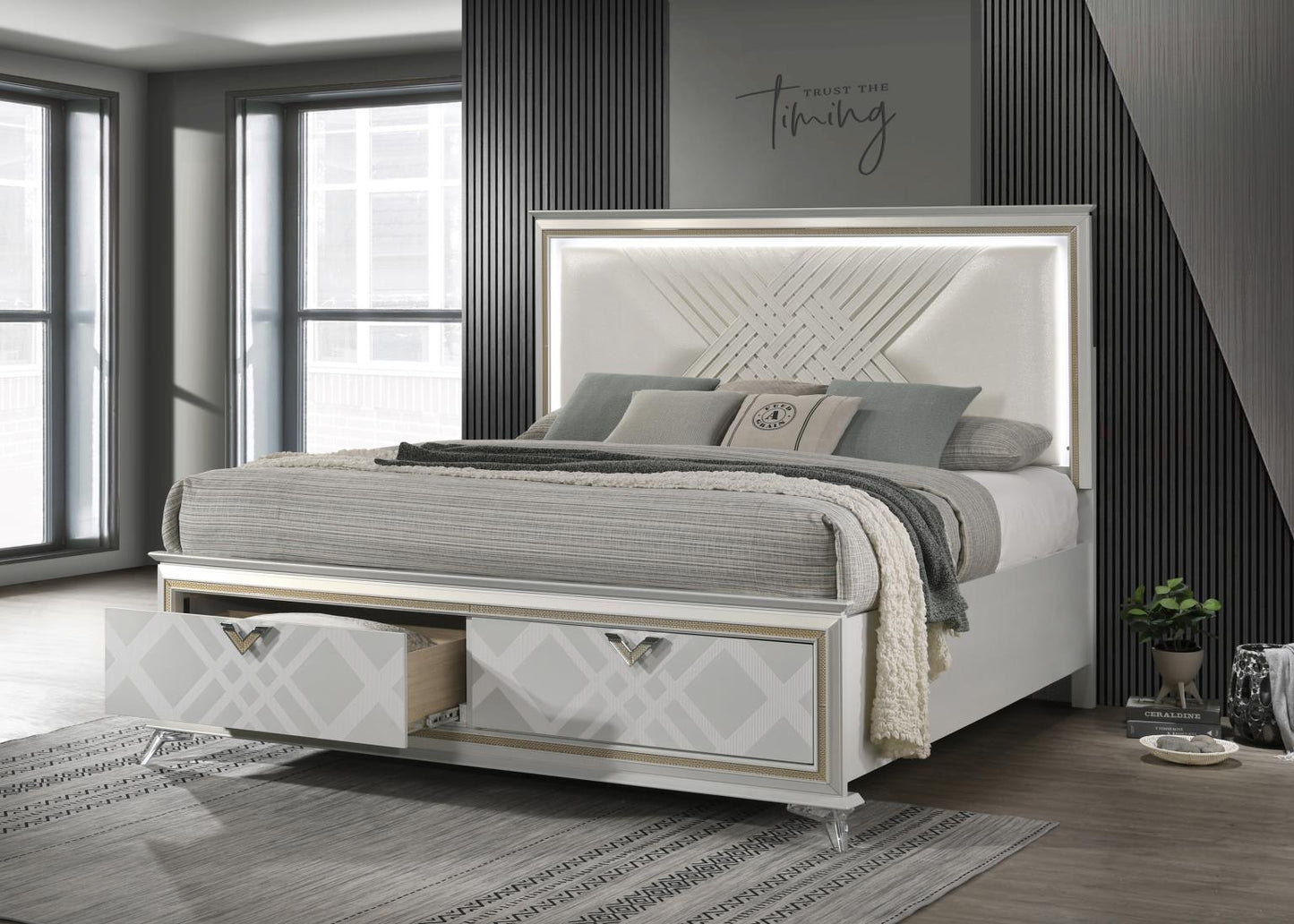 B026-QDMCN QUEEN BED FRAME - DRESSER - MIRROR - CHEST - NIGHTSTAND