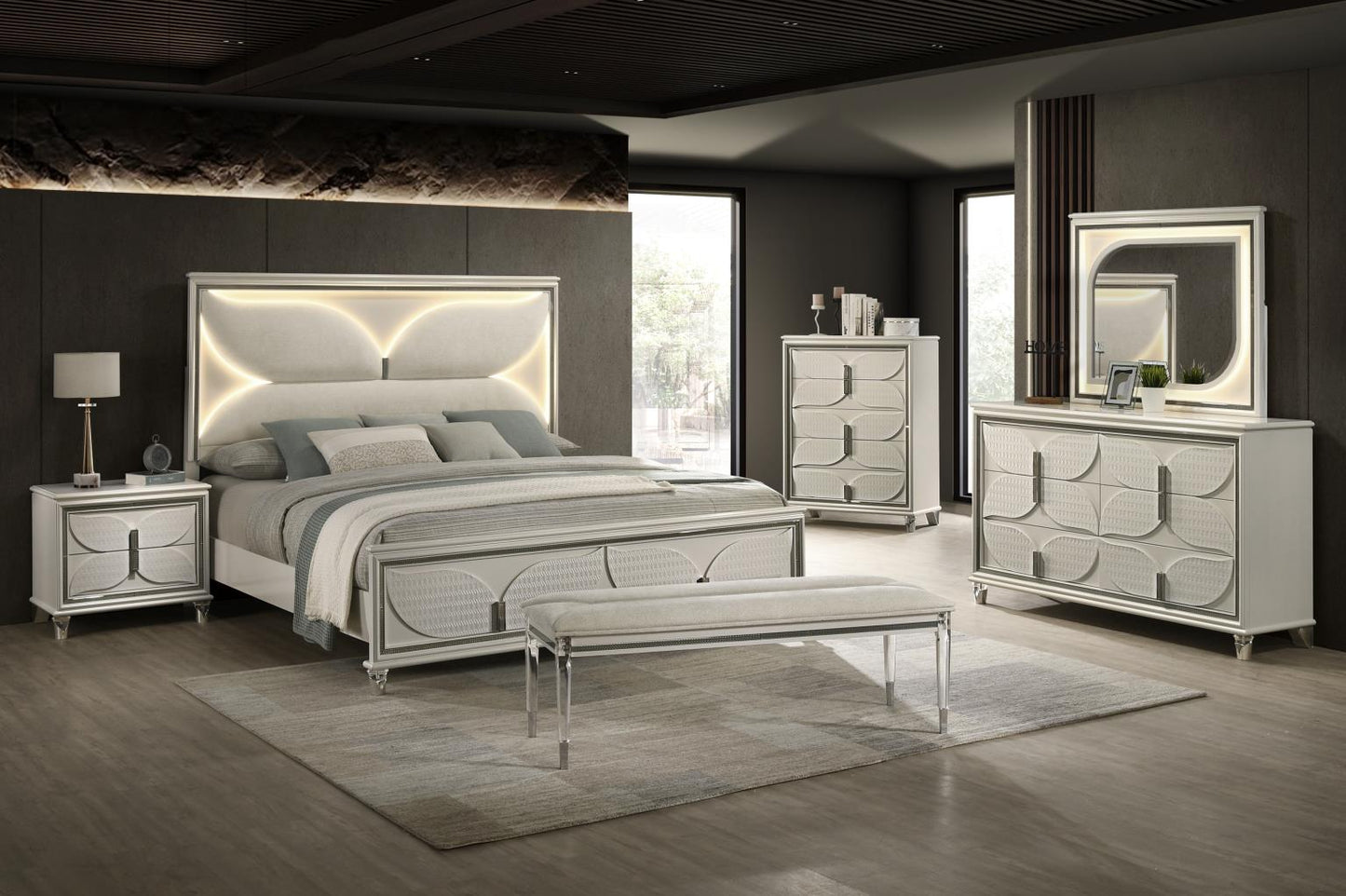 B029-QDMCN QUEEN BED FRAME - DRESSER - MIRROR - CHEST - NIGHTSTAND