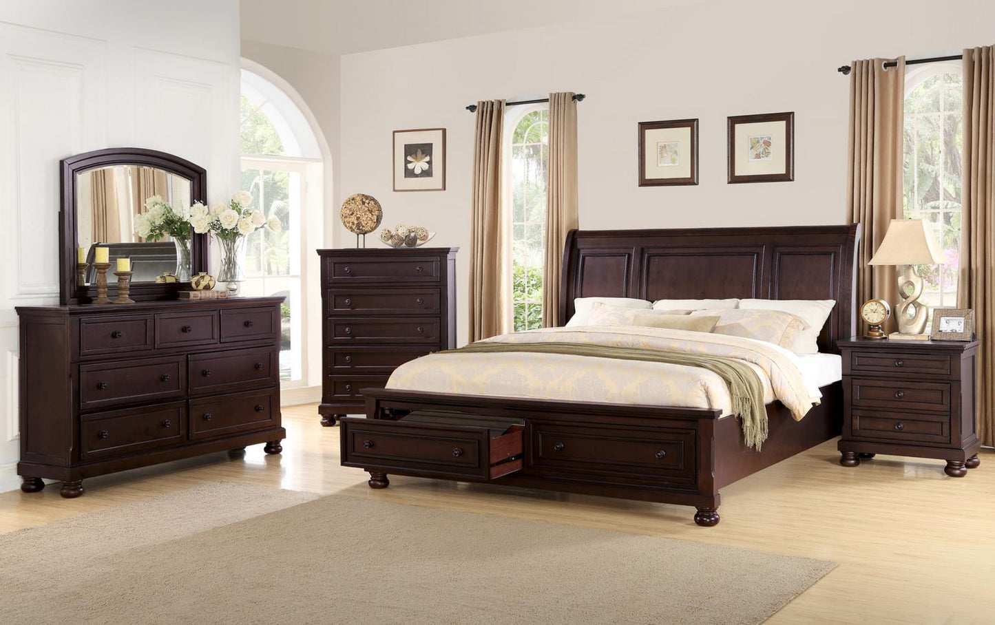 B071-QDMCN QUEEN BED FRAME - DRESSER - MIRROR - CHEST - NIGHTSTAND