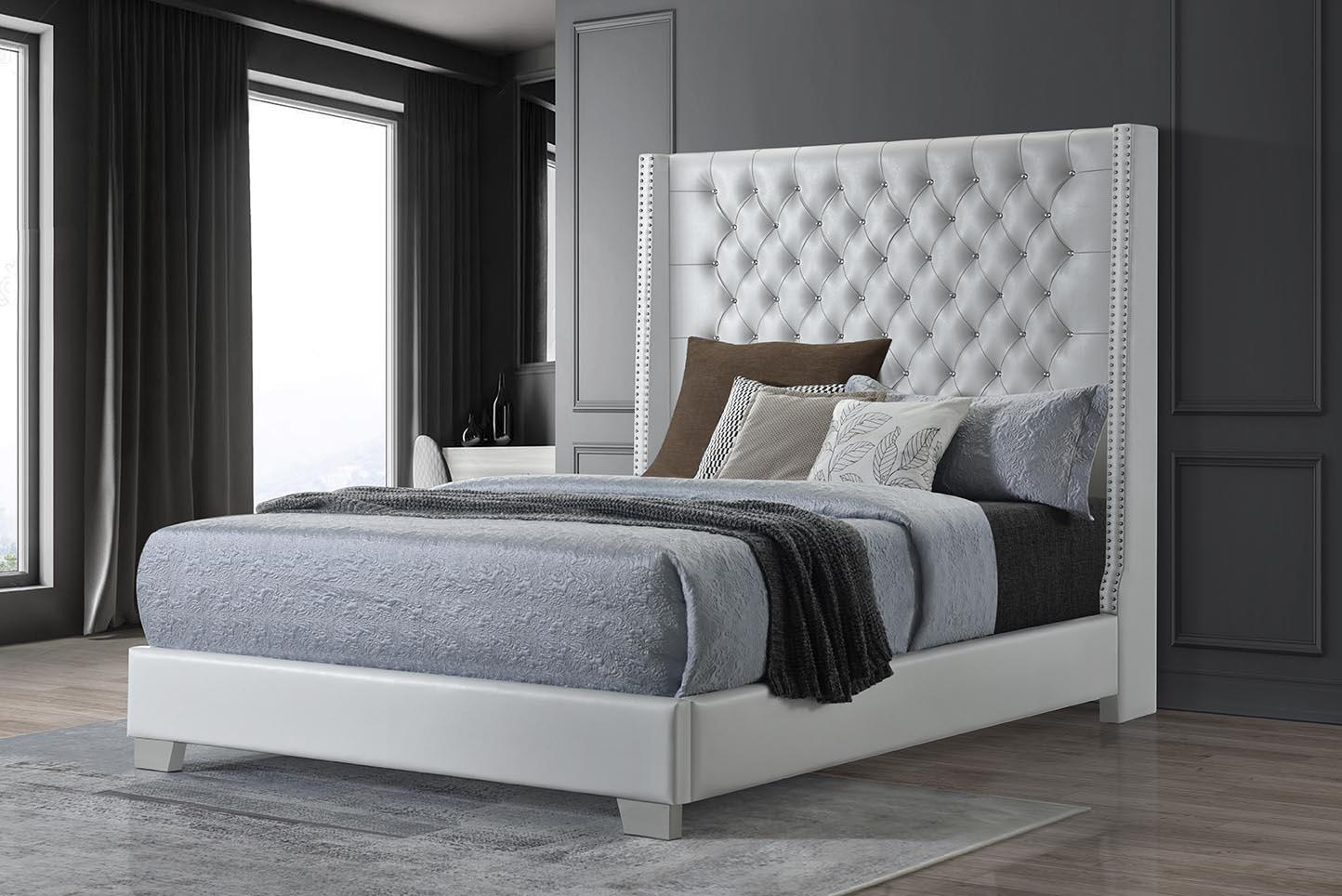 B578-Q GRAY, BLACK OR WHITE LEATHER QUEEN BED