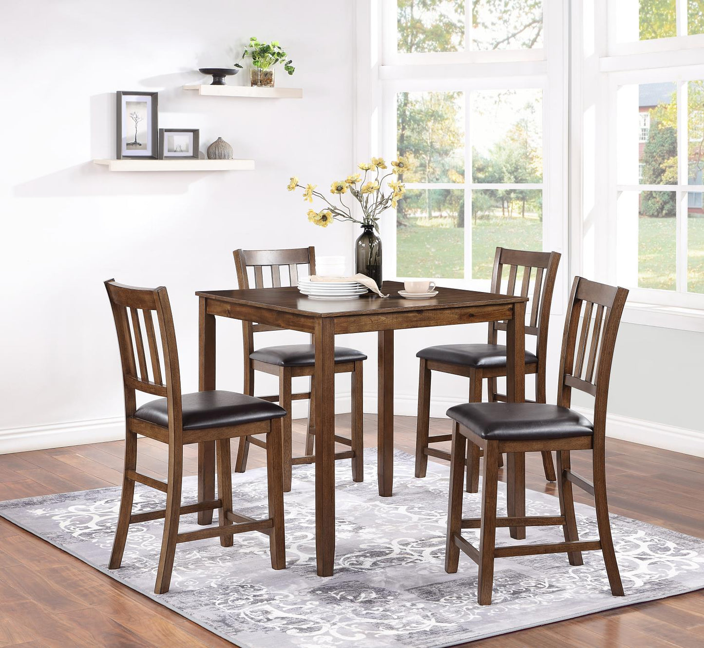 D230-5 WALNUT COUNTER TABLE W/ 4 CHAIRS