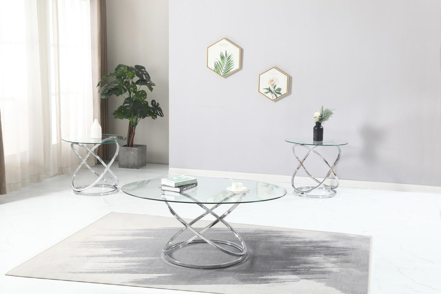 T304 CHROME 3 PC COFFEE TABLE SET
