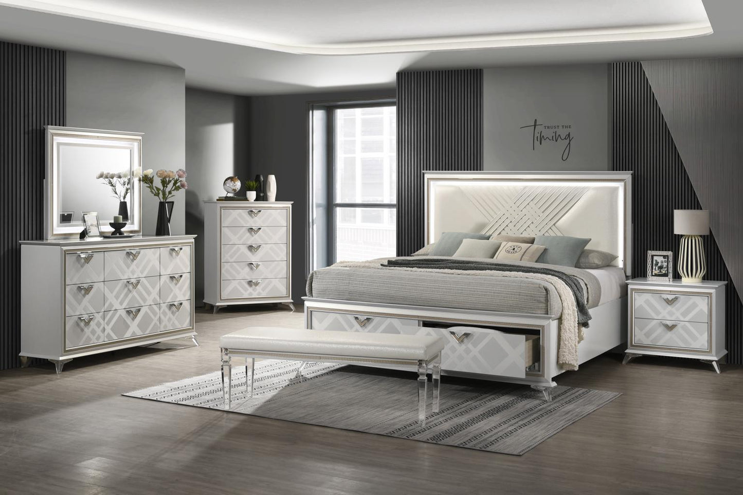 B026-QDMCN	QUEEN BED FRAME - DRESSER - MIRROR - CHEST - NIGHTSTAND