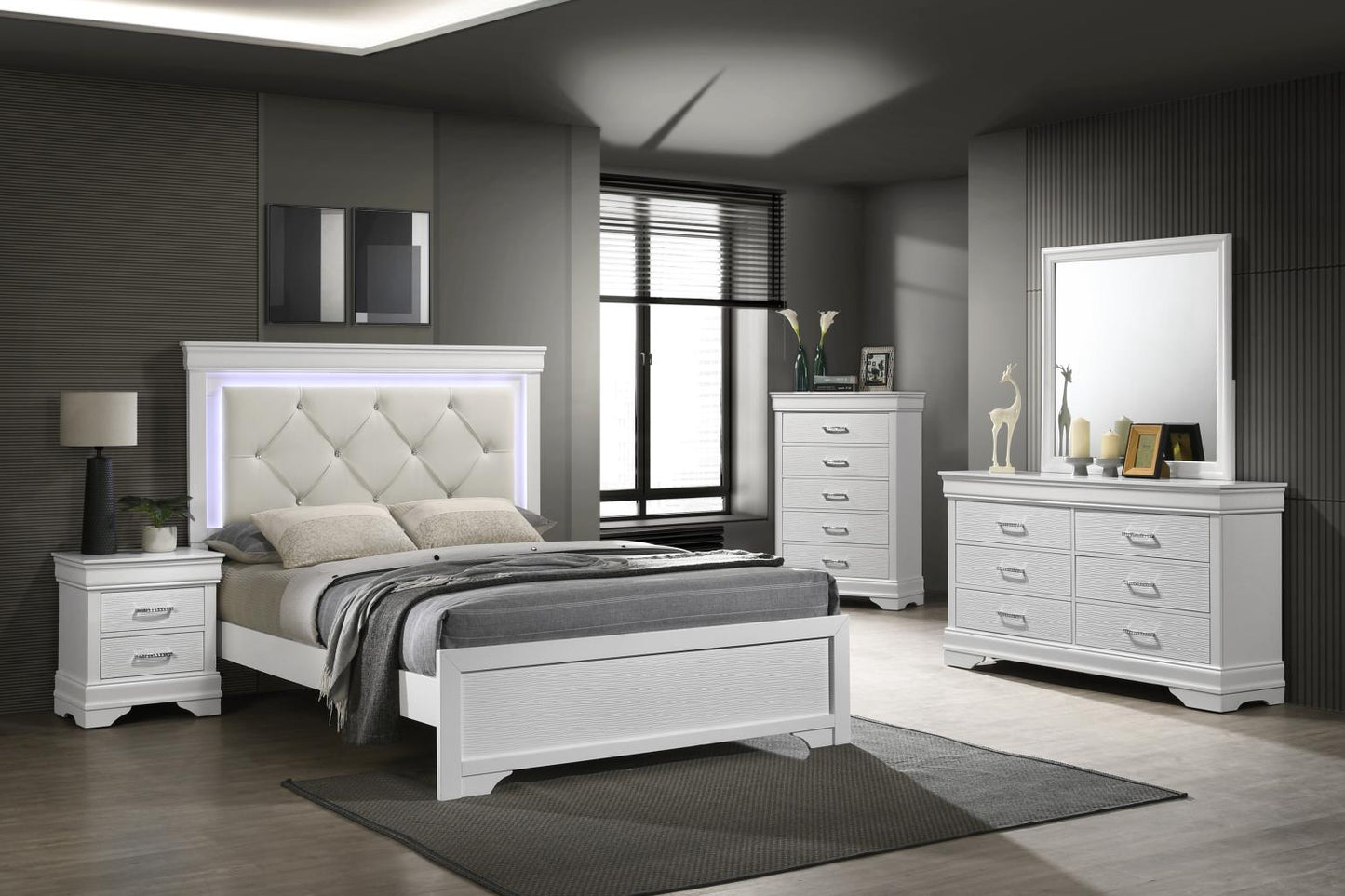 B396-QDMCN	QUEEN TWIN OR FULL BED FRAME - DRESSER - MIRROR - CHEST - NIGHTSTAND