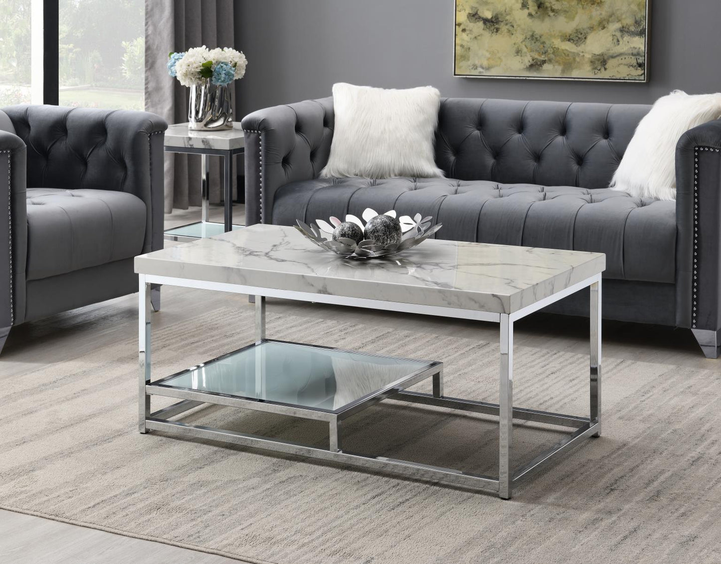 T111	CHROME COFFEE TABLE & 2 END TABLE