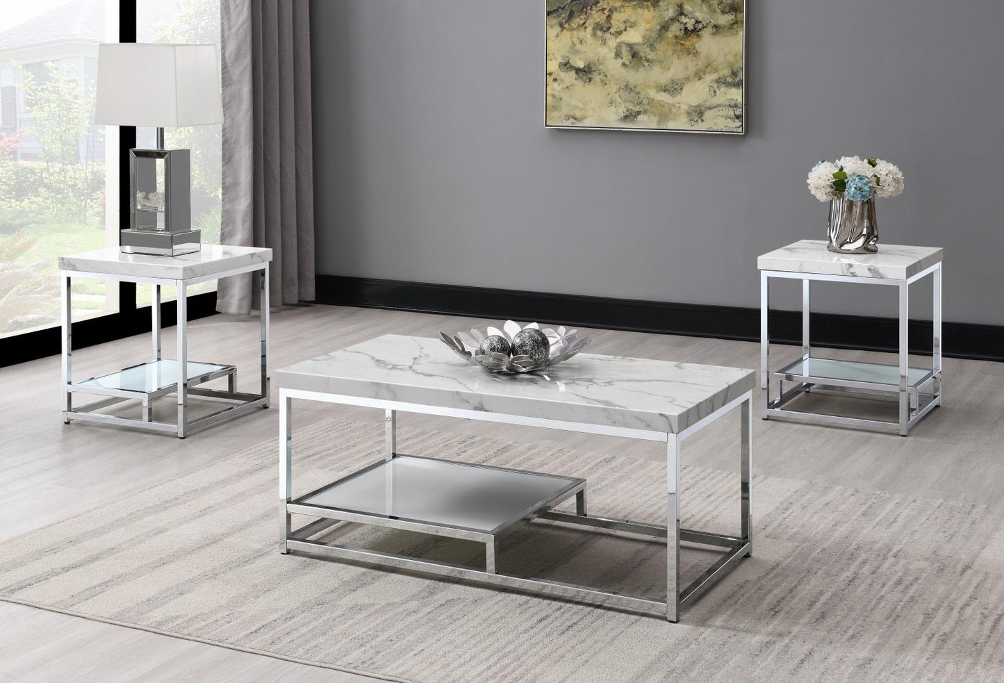 T111	CHROME COFFEE TABLE & 2 END TABLE