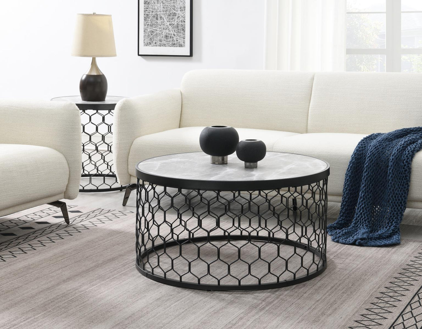 T155	BLACK/SILVER SPARKLE COFFEE TABLE & 2 END TABLE