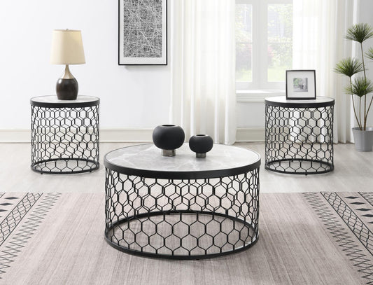 T155	BLACK/SILVER SPARKLE COFFEE TABLE & 2 END TABLE
