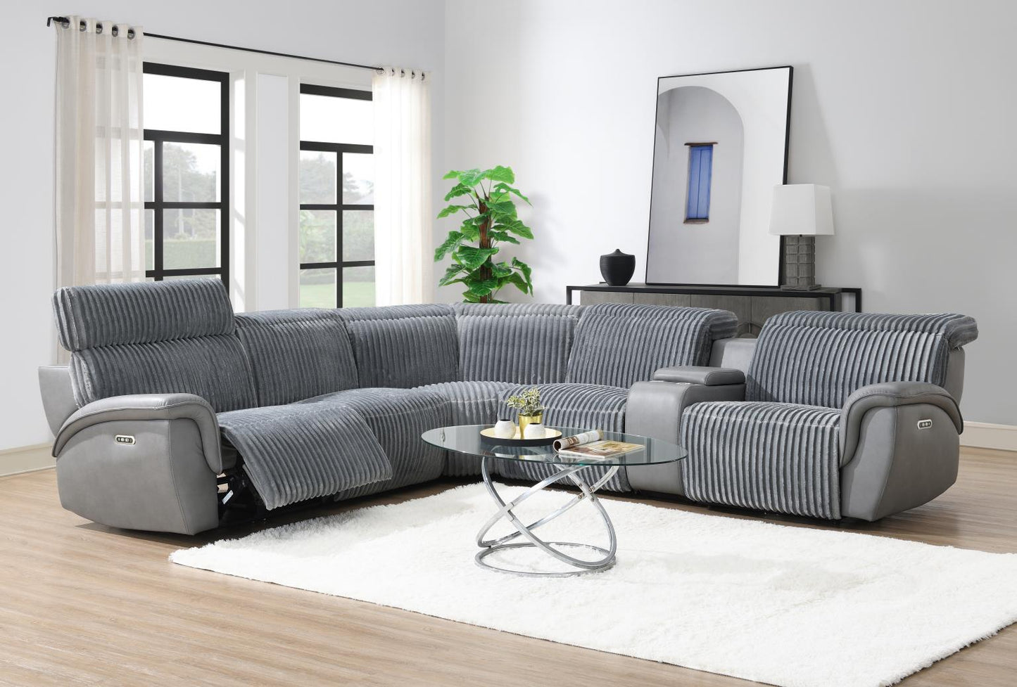U13	6 PC GRAY POWER RECLINING SECTIONAL W/POWER HEADREST