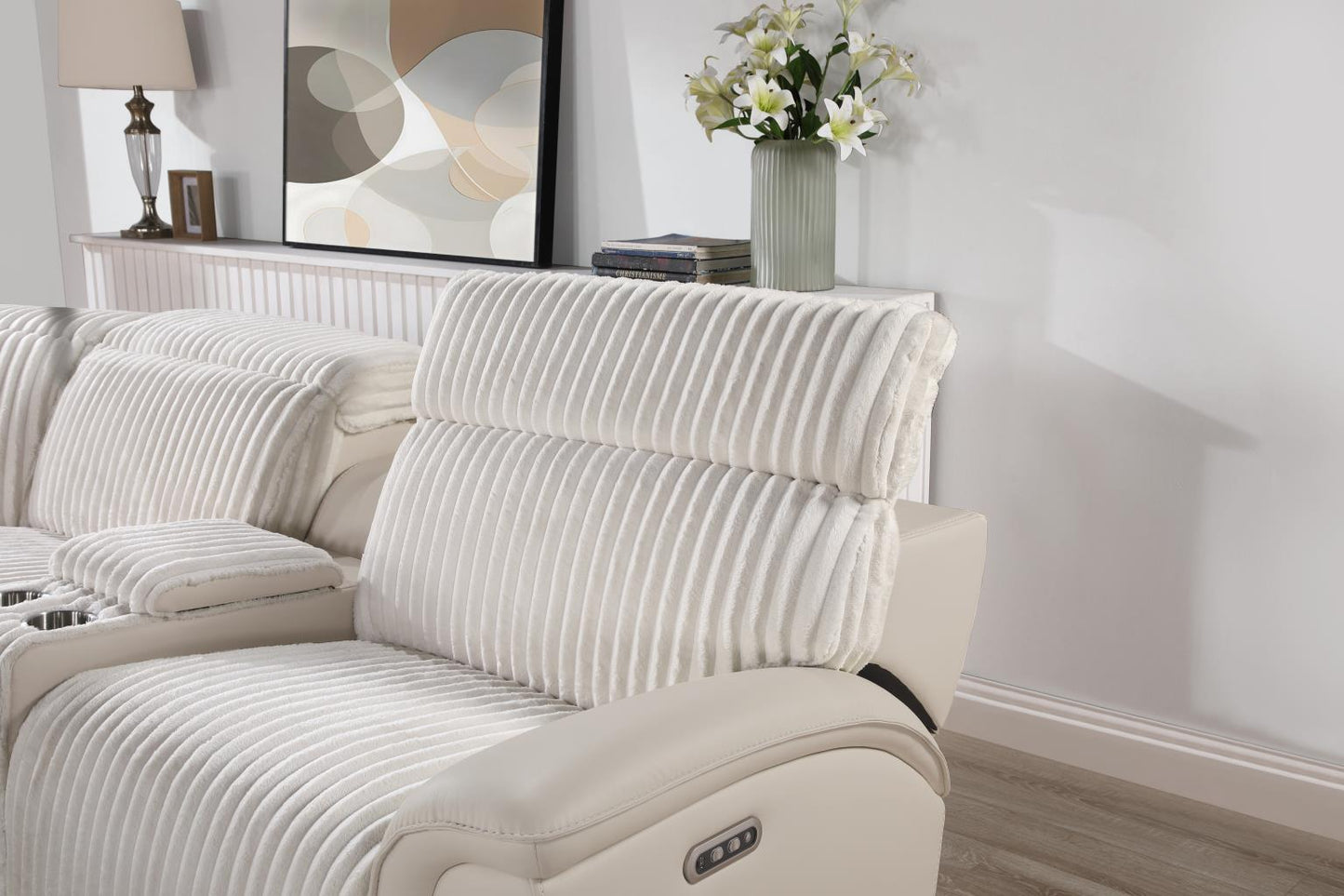 U14	6 PC BEIGE POWER RECLINING SECTIONAL W/POWER HEADREST