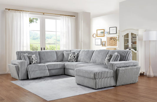 U260	GRAY CORDUROY POWER RECLINING 4 PC SECTIONAL W/2 WIRELESS CHARGER