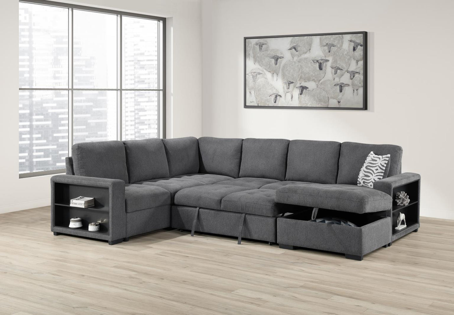 U275	GRAY 3 PC SECTIONAL W/USB & OTTOMAN