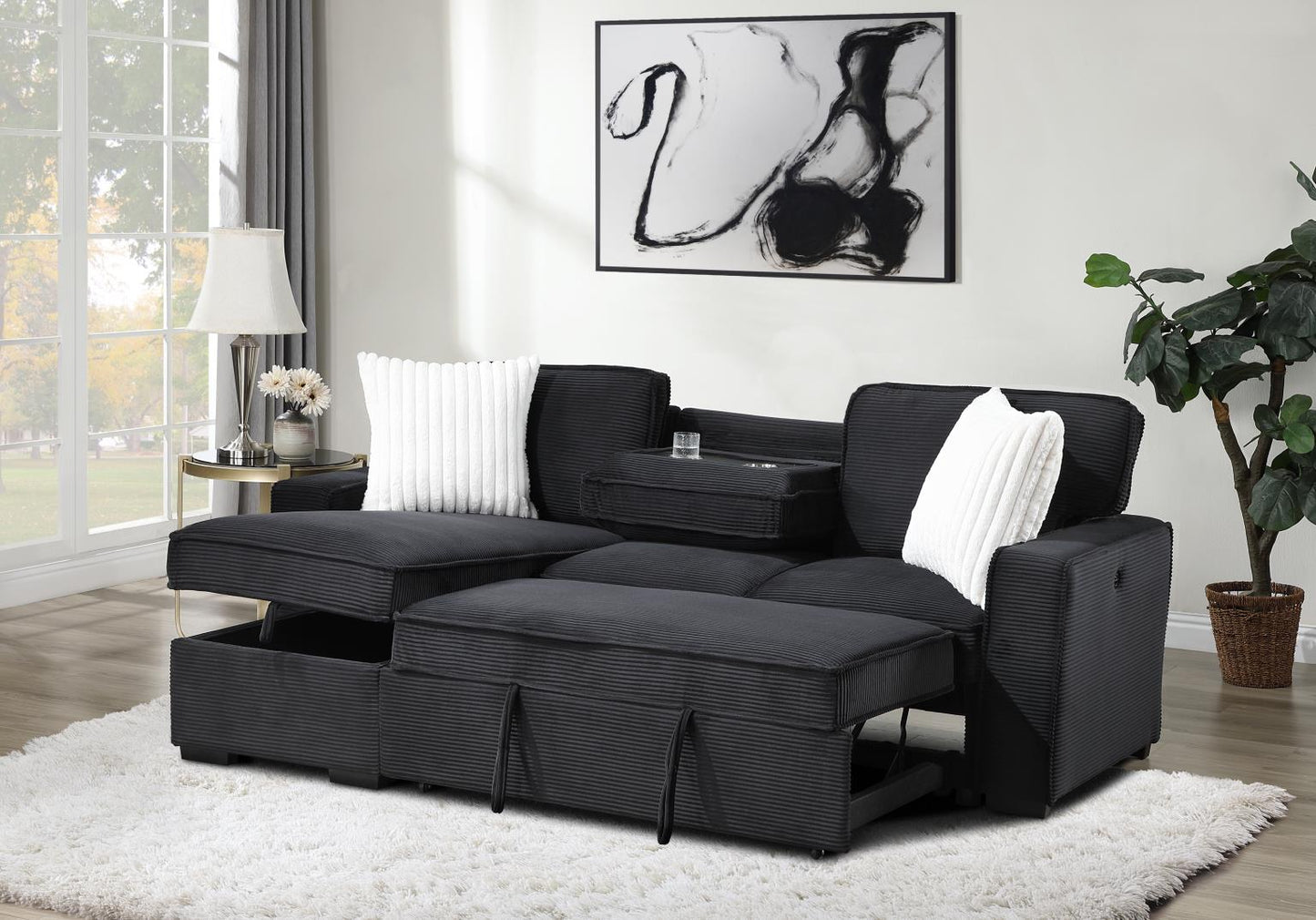U392	BLACK SOFA CHAISE SECTIONAL