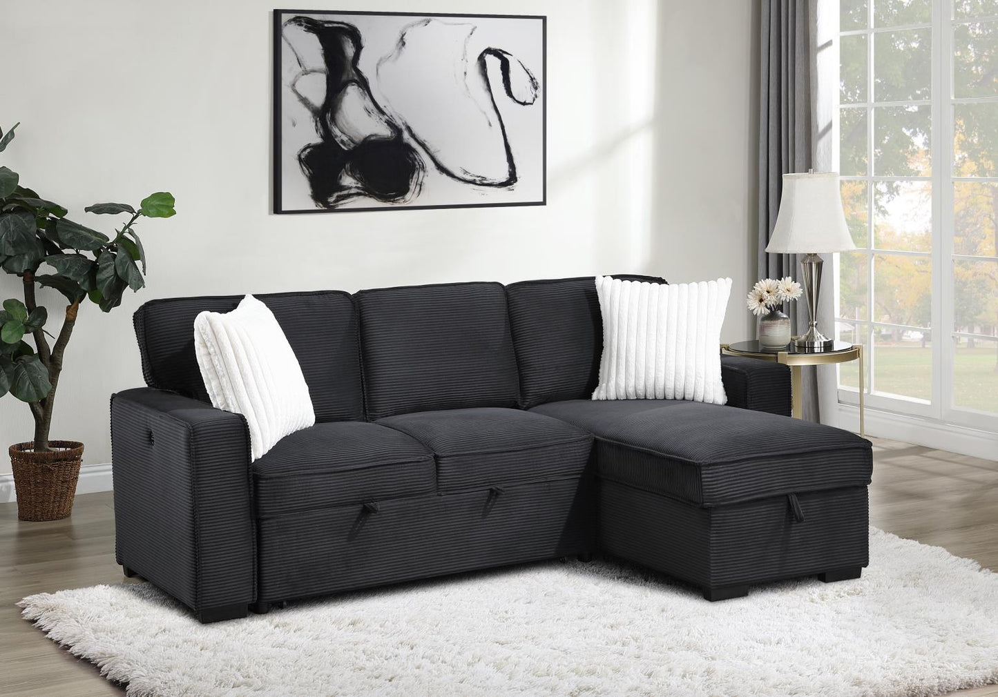 U392	BLACK SOFA CHAISE SECTIONAL