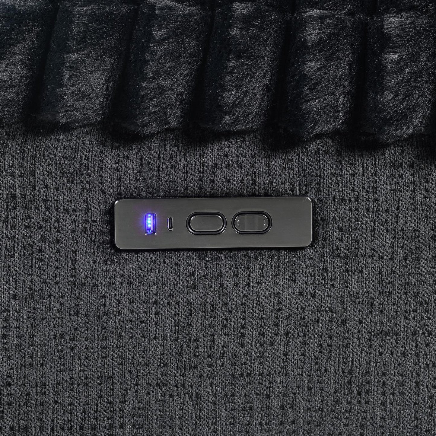 U60	BLACK CORDUROY POWER 3 PC SECTIONAL W/BLUETOOTH SPEAKER, AND WIRELESS CHARGER