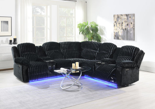 U60	BLACK CORDUROY POWER 3 PC SECTIONAL W/BLUETOOTH SPEAKER, AND WIRELESS CHARGER