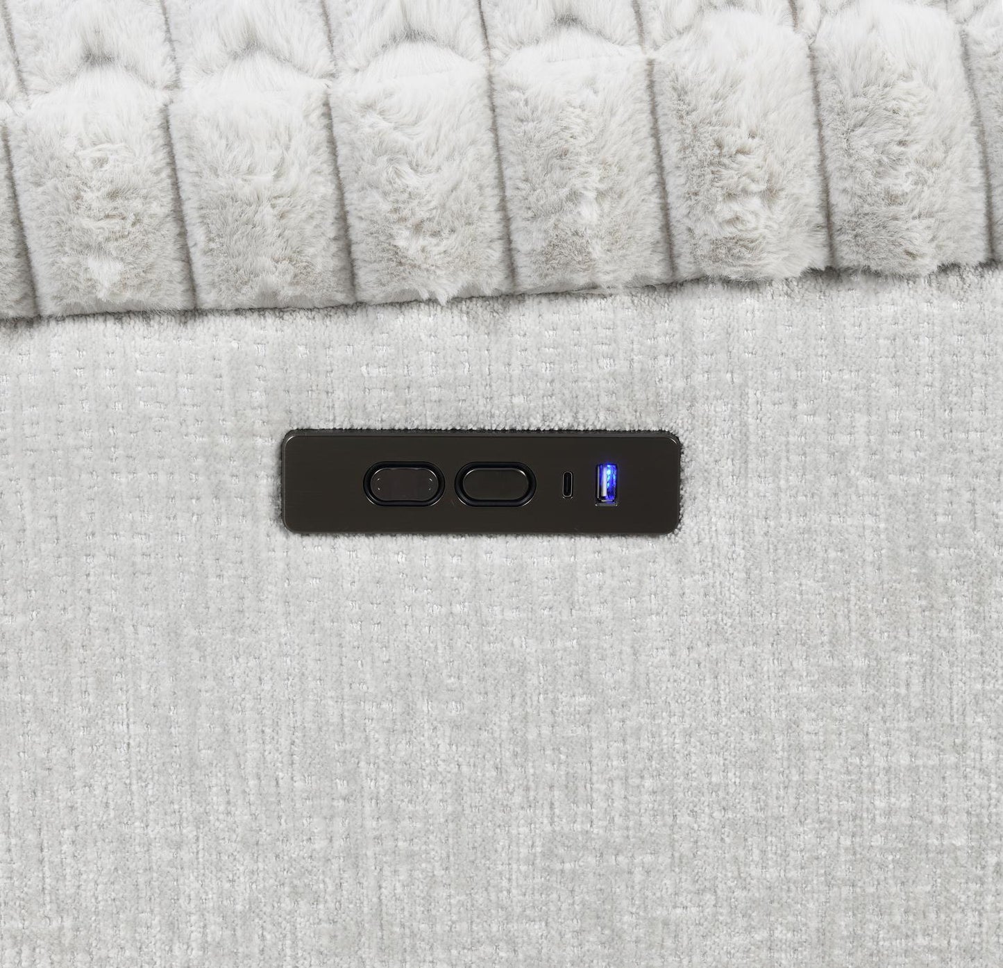 U61	GRAY CORDUROY POWER 3 PC SECTIONAL W/BLUETOOTH SPEAKER, AND WIRELESS CHARGER