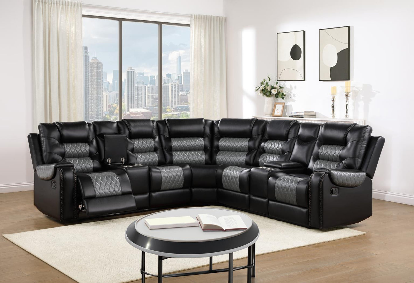 U89	BLACK/GRAY MOTION 3 PC SECTIONAL