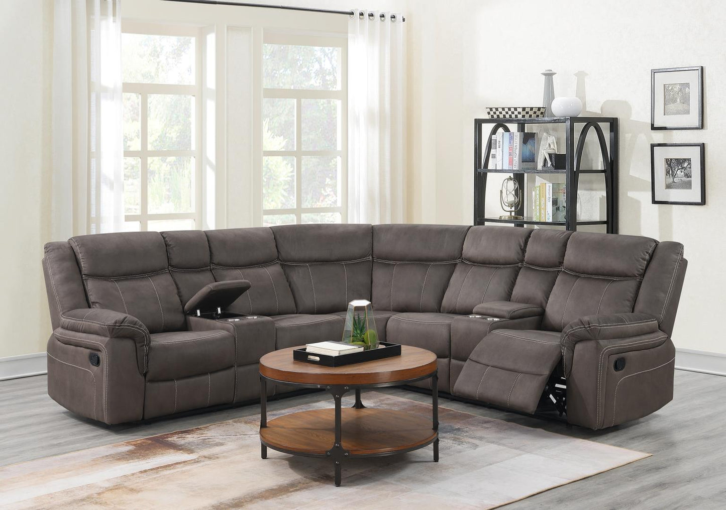 U90	BROWN FABRIC 3 PC RECLINING SECTIONAL