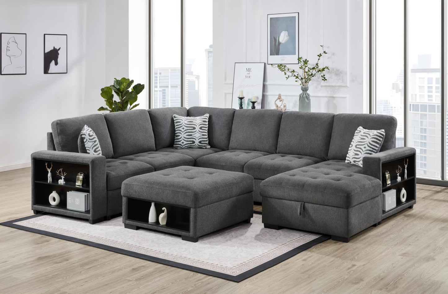 U275	GRAY 3 PC SECTIONAL W/USB & OTTOMAN