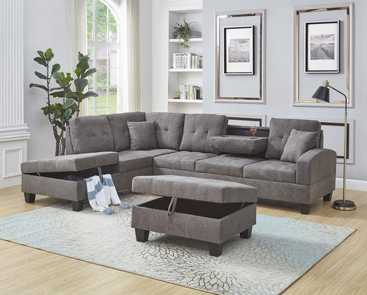 U350	GRAY FABRIC 2 PC SECTIONAL & OTTOMAN